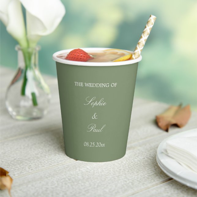 Elegant Sage Green Wedding Paper Cups (Insitu)