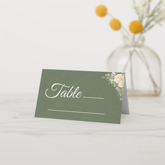 Elegant sage green wedding place card  (Front)