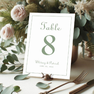 Elegant Sage Green Wedding Reception Formal Dinner Table Number