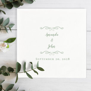 Elegant Sage Green Wedding Reception Names Date Napkin