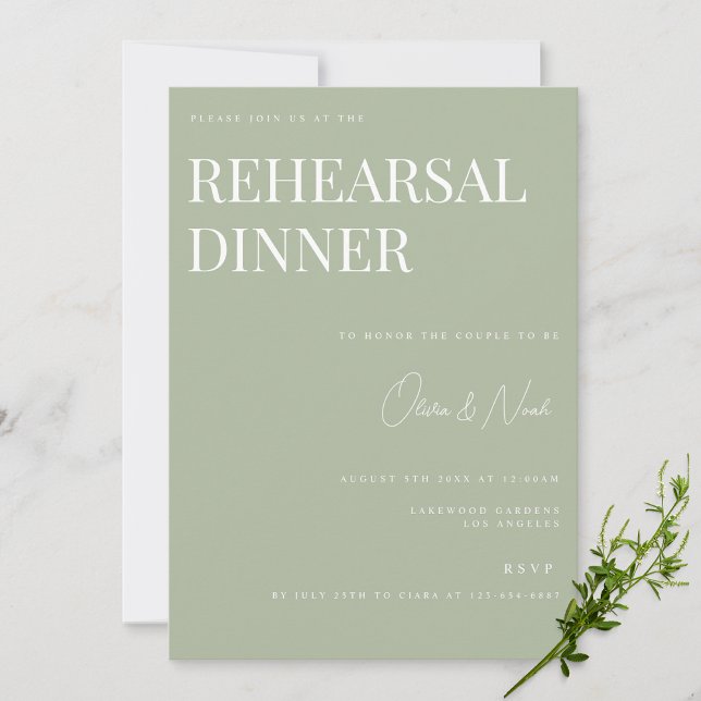 Elegant Sage Green Wedding Rehearsal Dinner Card (Creator Uploaded)