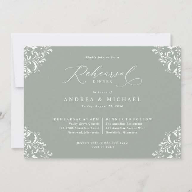 Elegant Sage Green Wedding Rehearsal Dinner Invitation (Front)