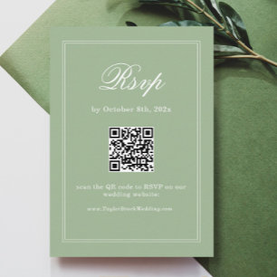 Elegant Sage Green Wedding RSVP Qr Code Enclosure Card