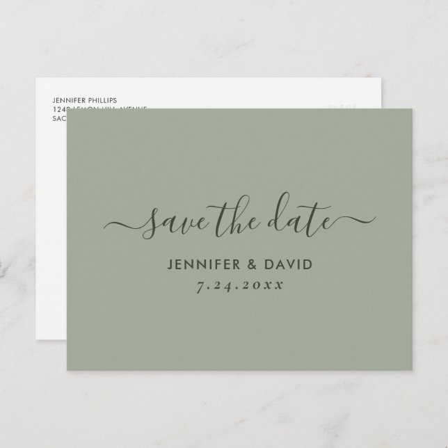 Elegant Sage Green Wedding Save The Date Announcement Postcard (Front/Back)