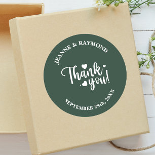 Elegant Sage Green Wedding Script Thank You Classic Round Sticker