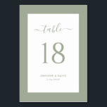Elegant Sage Green Wedding Table Number<br><div class="desc">Simple,  yet elegant sage green wedding table numbers. Easily personalise online. Matching items available to complement this modern sage green wedding table number card.</div>
