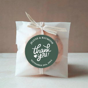 Elegant Sage Green Wedding Thank You Calligraphy Classic Round Sticker