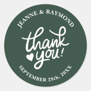 Elegant Sage Green Wedding Thank You Calligraphy Classic Round Sticker