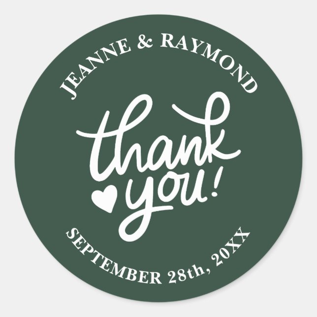 Elegant Sage Green Wedding Thank You Calligraphy Classic Round Sticker (Front)