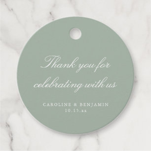 Elegant Sage Green Wedding Thank You Script Favour Tags