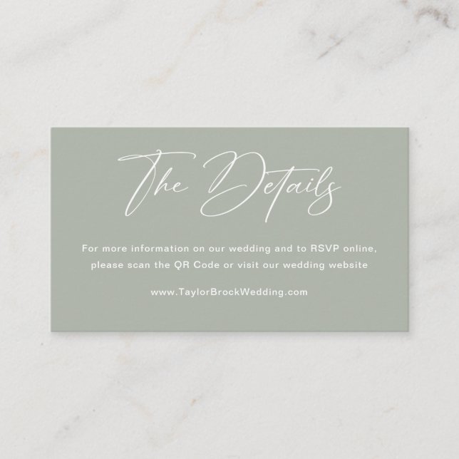Elegant Sage Green Wedding Website Qr Code Enclosure Card (Front)