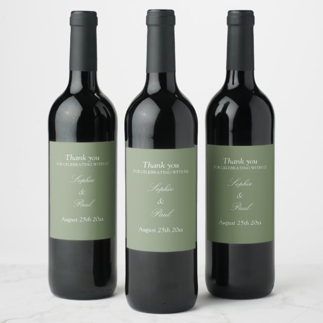 Elegant Sage Green Wedding Wine Labels (Bottles)