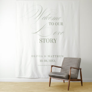 Elegant Sage Green Welcome Wedding Backdrops Tapestry
