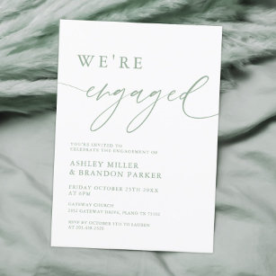  Elegant Sage Green We're Engaged Engagement Party Invitation