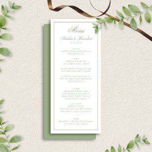 Elegant Sage Green & White Border Script Wedding Menu