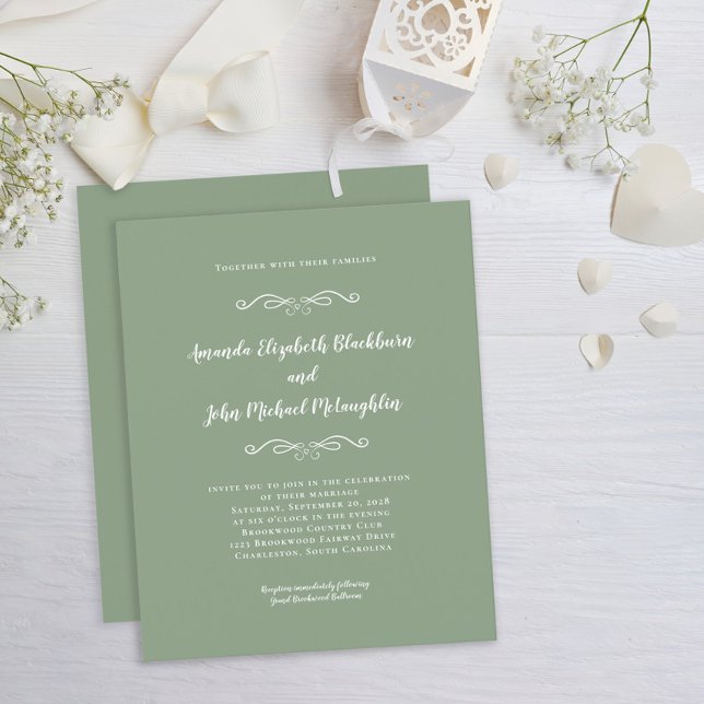 Elegant Sage Green White Budget Wedding Invitation (Creator Uploaded)