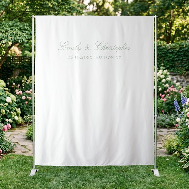 Elegant Sage Green White Classic Wedding Backdrop Tapestry (Creator Uploaded)