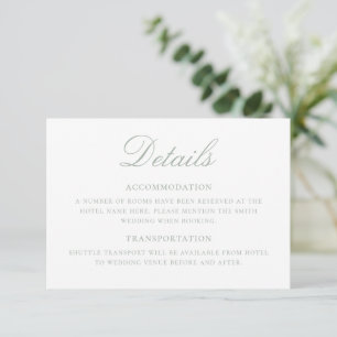 Elegant Sage Green White Classic Wedding Details Enclosure Card