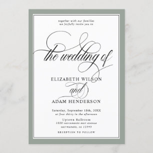 Elegant Sage Green & White Classic Wedding Invitation