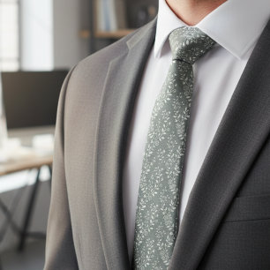 Elegant Sage Green White Floral Tie