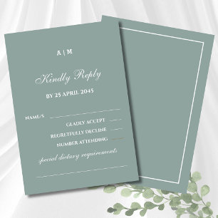 Elegant Sage Green White Modern Wedding RSVP Card