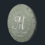 Elegant Sage Green & White Monogram Initial Name  Dartboard<br><div class="desc">Elegant Sage Green and White Monogram Initial Name Custom Dart Board</div>
