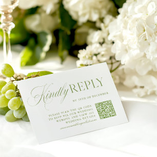 Elegant Sage Green & White QR Code RSVP Card