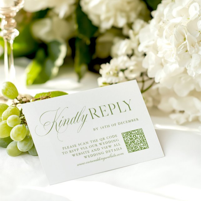 Elegant Sage Green & White QR Code RSVP Card (Elegant Sage Green & White QR Code RSVP Card)
