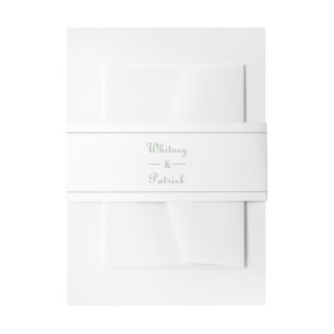 Elegant Sage Green White Script Wedding Invitation Belly Band