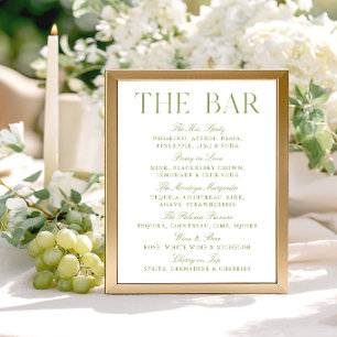Elegant Sage Green & White Wedding Bar Sign
