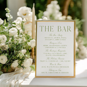 Elegant Sage Green & White Wedding Bar Sign Invitation