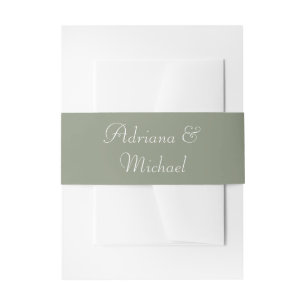 Elegant Sage Green White Wedding Script  Invitation Belly Band