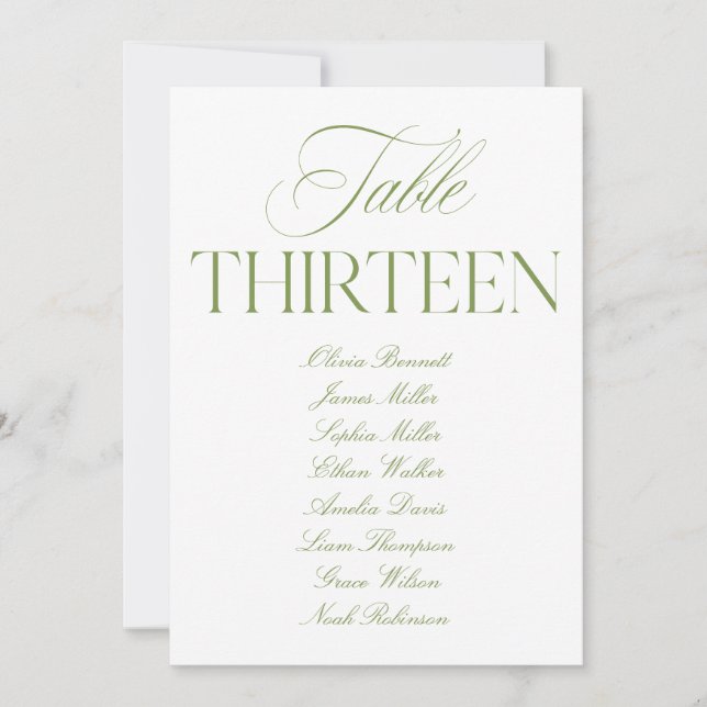 Elegant Sage Green & White Wedding Table Number (Front)