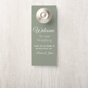 Elegant Sage Green White Wedding Welcome  Door Hanger