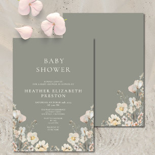 Elegant Sage Green Wildflower Baby Shower Invitation