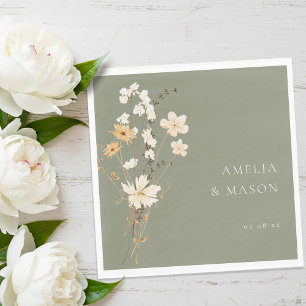 Elegant Sage Green Wildflower Bouquet Wedding Napkin