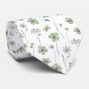 Elegant sage green wildflower floral tie
