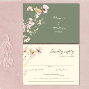 Elegant Sage Green Wildflower RSVP Card