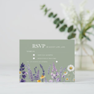 Elegant Sage Green Wildflower Rustic Wedding RSVP Card