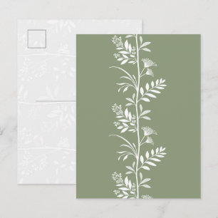 Elegant Sage Green Wildflower Silhouette Art Postcard