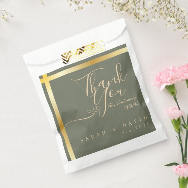 Elegant Sage Green with Gold Stripe Wedding  Favour Bags (Sealed)