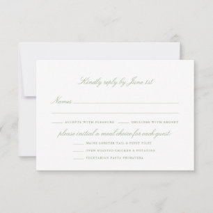 Elegant Sage Green With Meal Options Wedding RSVP Card