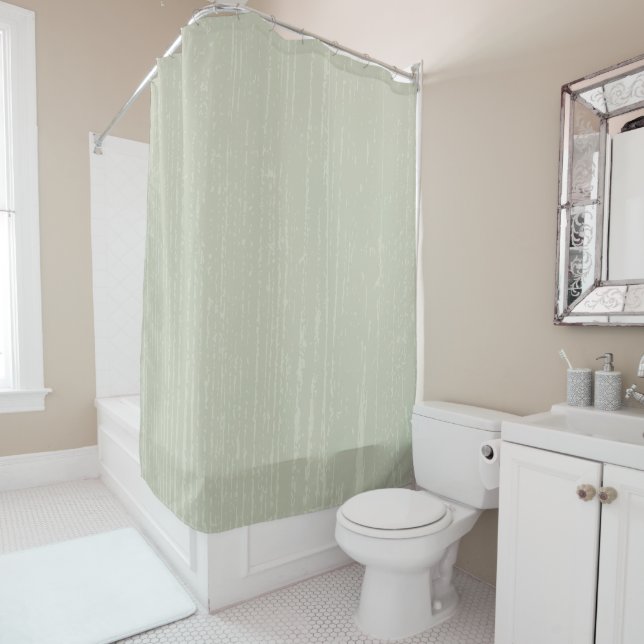 Elegant Sage Green Wood Grain Shower Curtain (In Situ)