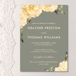 Elegant Sage Green Yellow Floral Wedding Invitation