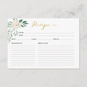 Elegant Sage Greenery Bridal Shower Recipe Card