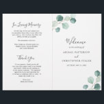Elegant Sage Greenery Eucalyptus Wedding Program<br><div class="desc">Elegant folded budget wedding program with a simple design featuring watercolor painted sage green eucalyptus greenery in the upper left corner and lower right corner.  These rustic botanical wedding programs with a modern twist are perfect for a spring or summer wedding.</div>