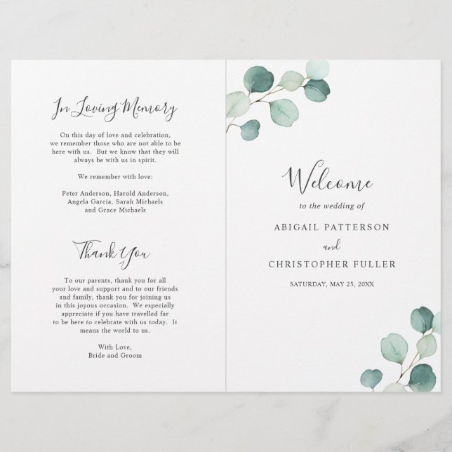 Elegant Sage Greenery Eucalyptus Wedding Program (Front)