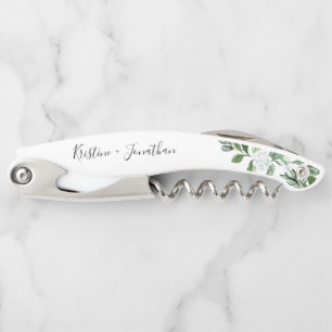 Elegant Sage Greenery Floral Script Wedding Corkscrew