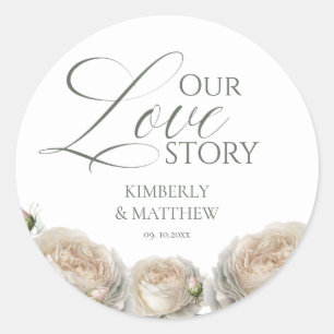 Elegant Sage Greenery Roses Wedding  Classic Round Sticker