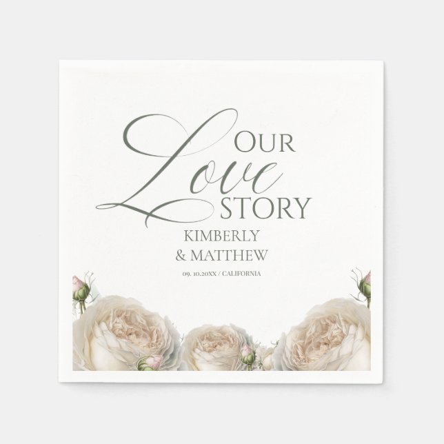 Elegant Sage Greenery Roses Wedding  Napkin (Front)